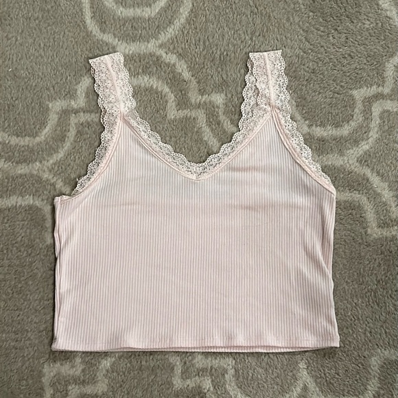 American Eagle lace trim, pink tank top, size M - Picture 1 of 6